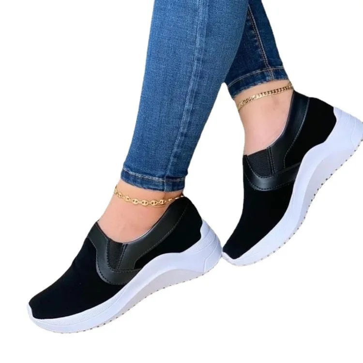 

2021 autumn and winter new large size women's shoes thick sole shallow mouth set foot casual single shoes women, Black pink blue brown