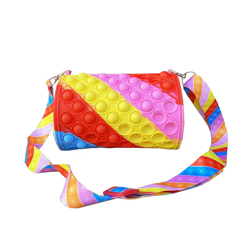 

Popular Silicone Women's Bag Release Pressure Simple Rainbow 2022 Round Barrel Fidget Coin Purse, Red, rainbow 01, color red 02, camouflage