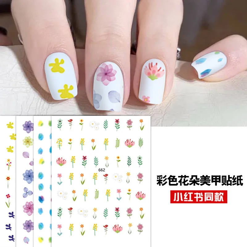 

661-667 New style nail stickers small fresh dried flowers cute flowers blooming gradient phototherapy nail decals 3D patches