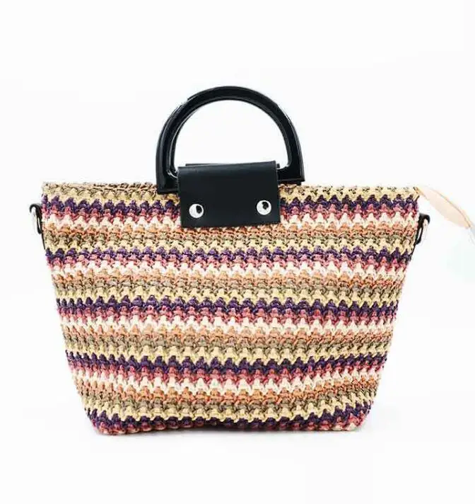 

Hot Selling Women Woven Handbag Fashion shopping Beach Straw Bag plastic Natural Shoulder Bag
