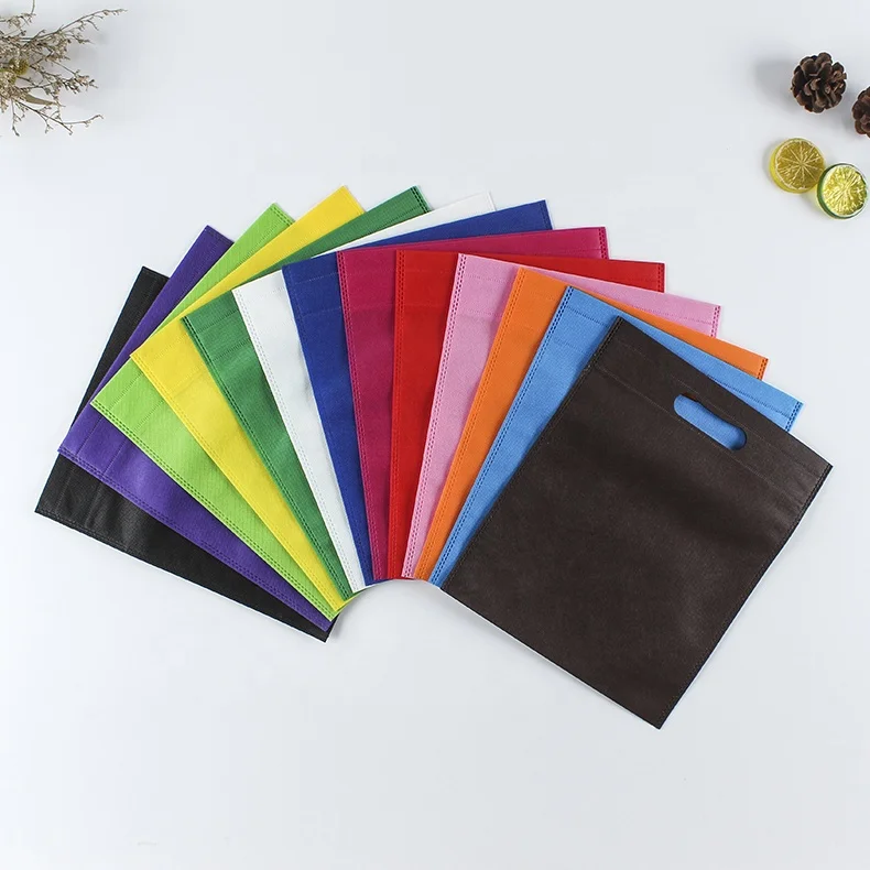 

Stock Ready Cheap Non Woven Bag Shopping Accept Customized Logo Customized Designs 50 Pcs D-cut Handle Eco-friendly 10colors