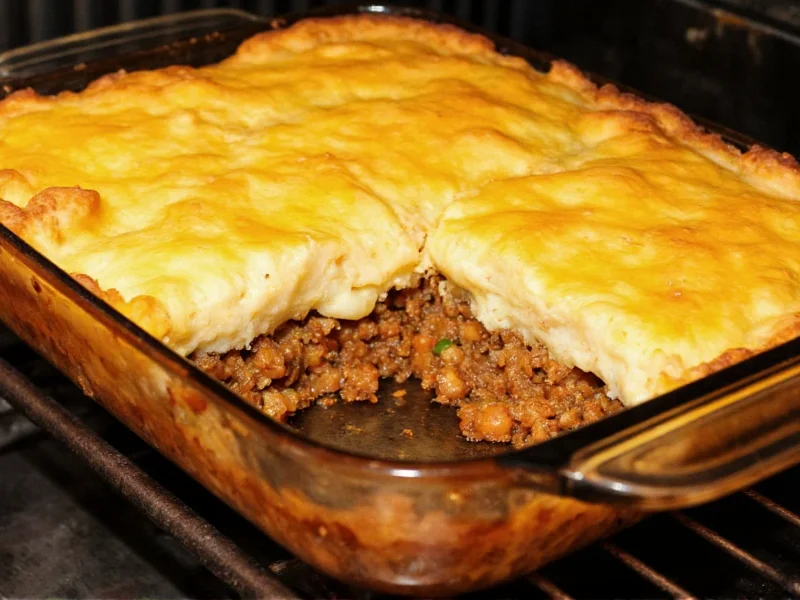 Golden-brown shepherd's pie fresh from oven