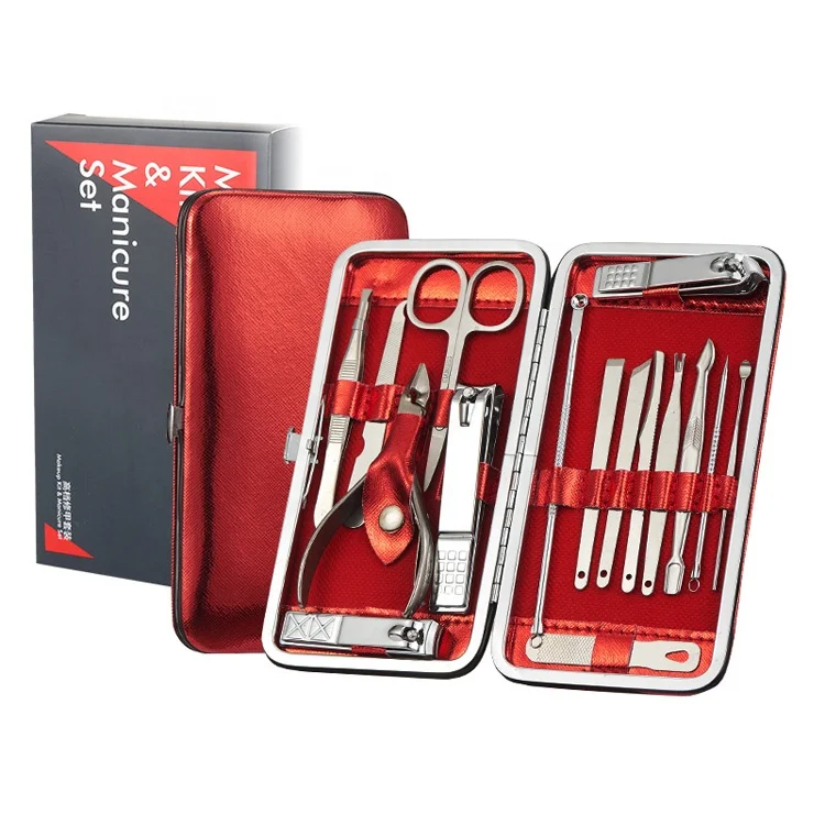 

Manicure Set and Pedicure Set 16 PCS Red PU Thick Bag Exquisite Package For Women and Men Gifts Present Include Eyebrow Scissors