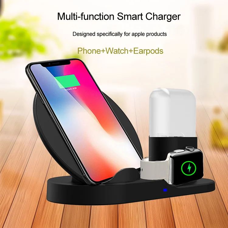 
Fast 3 in 1 qi wireless charger Stand Holder for Iphone 8 x Xs Max Xr Samsung S9 S10 Plus 
