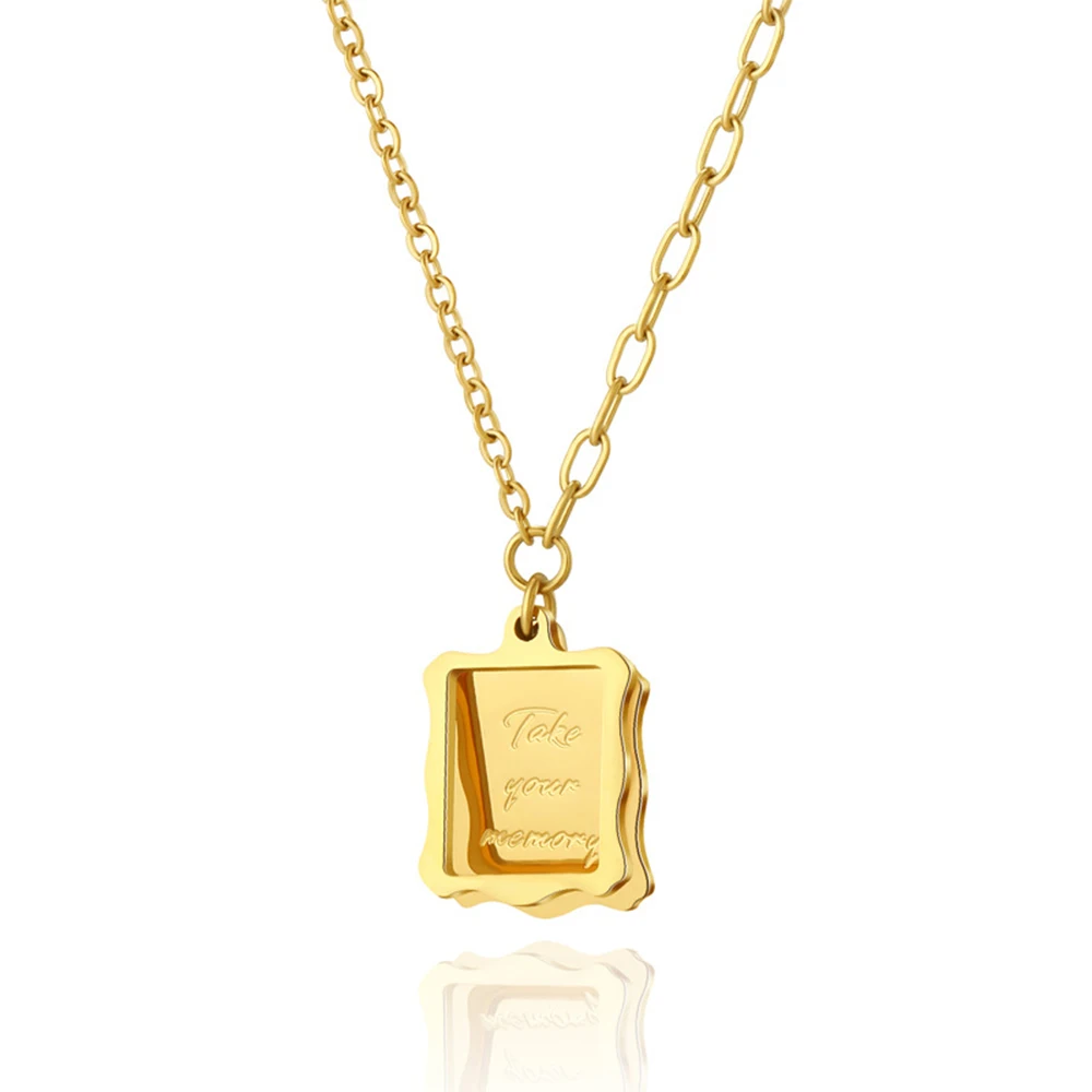 

Fashion Wholesale Women Jewelry Stainless Steel 14K Gold Plated Square Pendant Necklace For Elegant Letter Jewelry