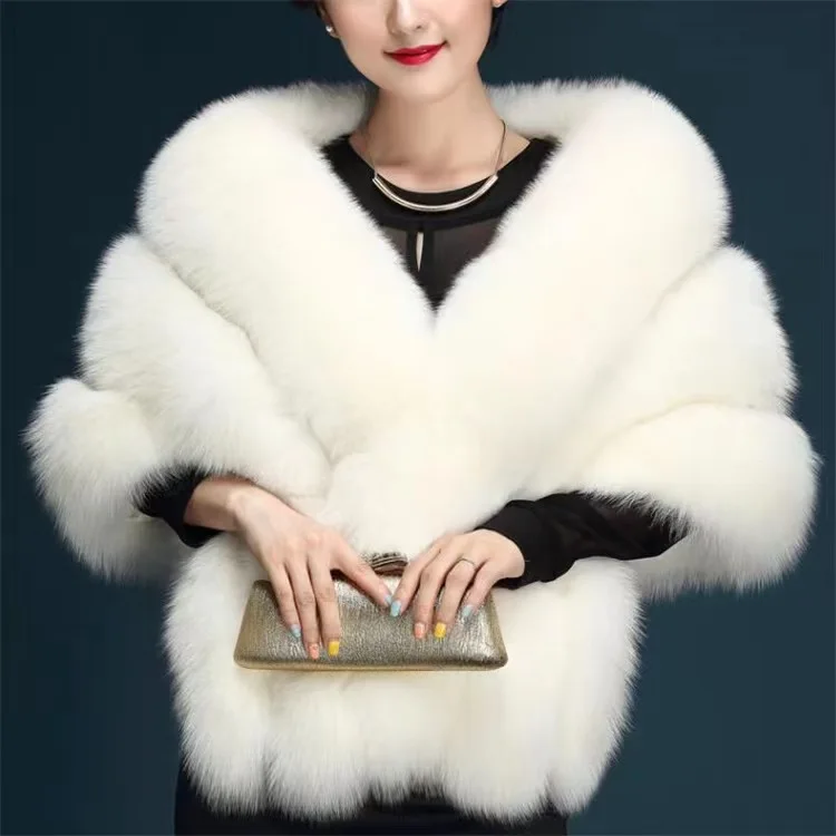 Fashion Women Fake Fur Capes fox Ponchos White Faux Fur Shawl