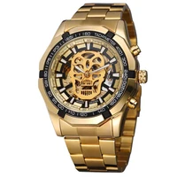 

WINNER 274 Top Brand Luxury Men Mechanical Watch Golden Stainless Steel Strap Skeleton Dial Luminous Skull Design Wrist Watch