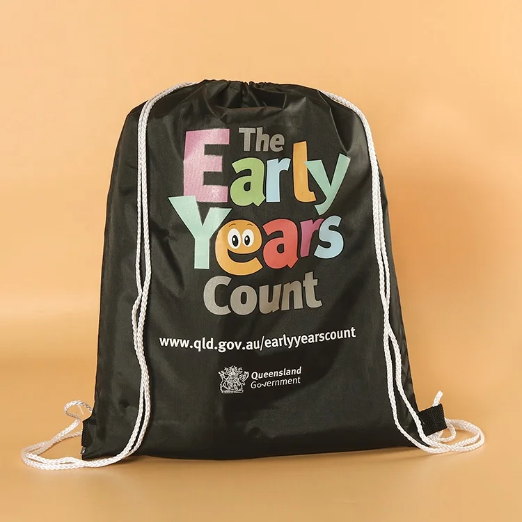 

210D Eco Heavy Duty Custom Logo Retail Printed Polyester Drawstring Bag, As customized