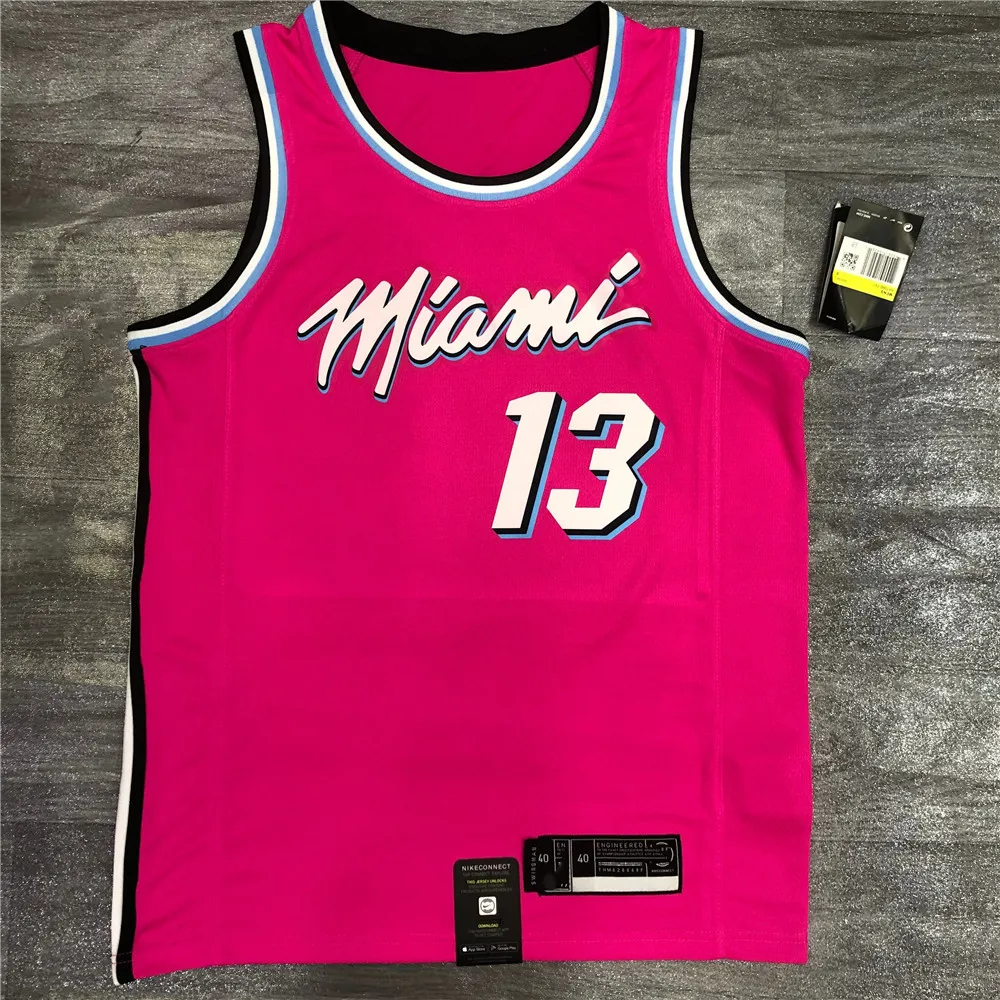 

2021 Latest Miami City Edition Pink Basketball Jersey Jimmy Butler #22 Adebayo #13 Wade #3 Herro #14 Mens Sports Singlets, As picture