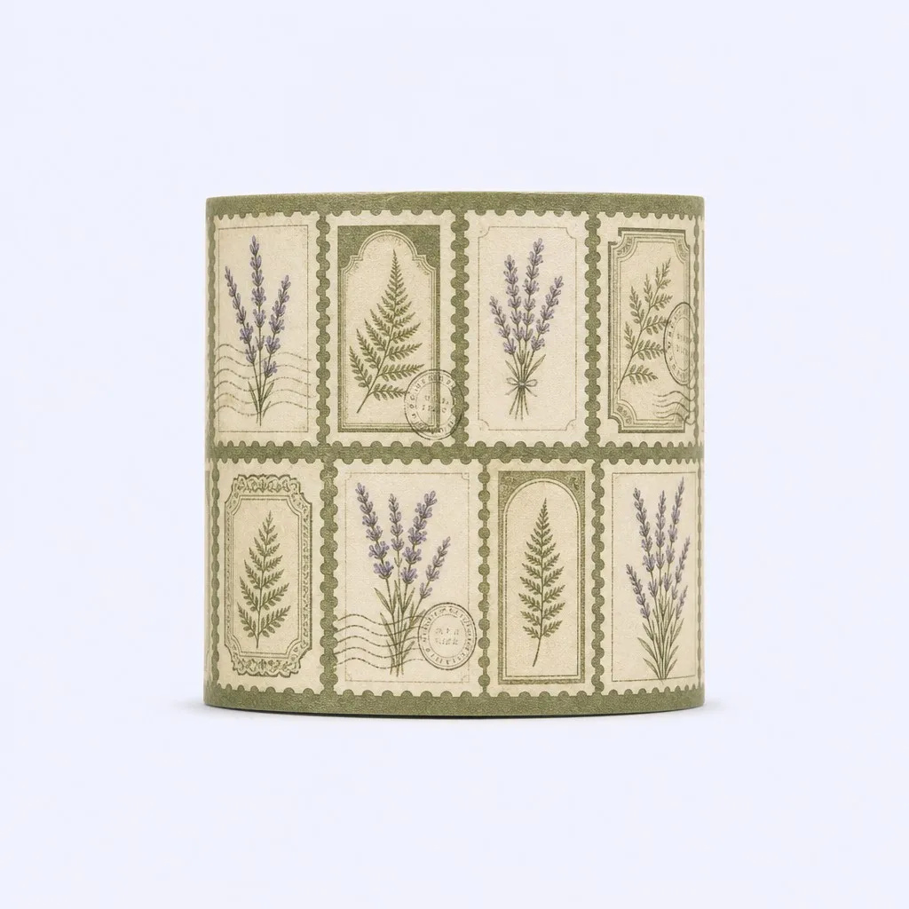 Vintage washi tape front view — antique stamp botanical pattern