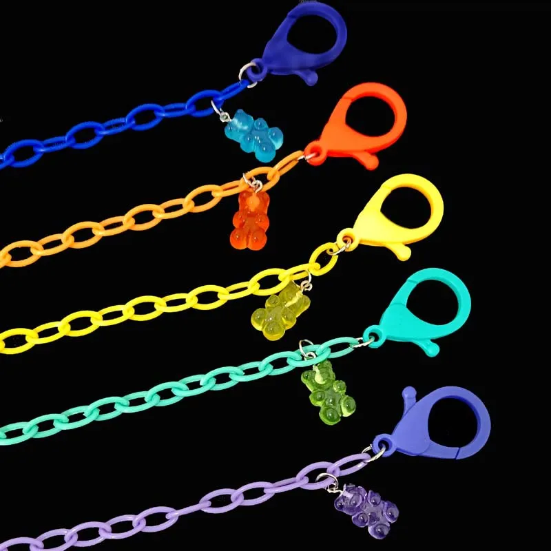 

Facemask Acrylic Chain Holder Acrylic Clip Necklace Candy Color Kids Masking Chain Lanyard Gummy Glitter Bear Charms chain