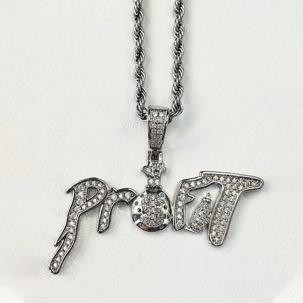 

Discount Iced Out High Quality Necklace For Men's Hip Hop Jewelry AAA Zirconia Brass Profit Letter Pendant