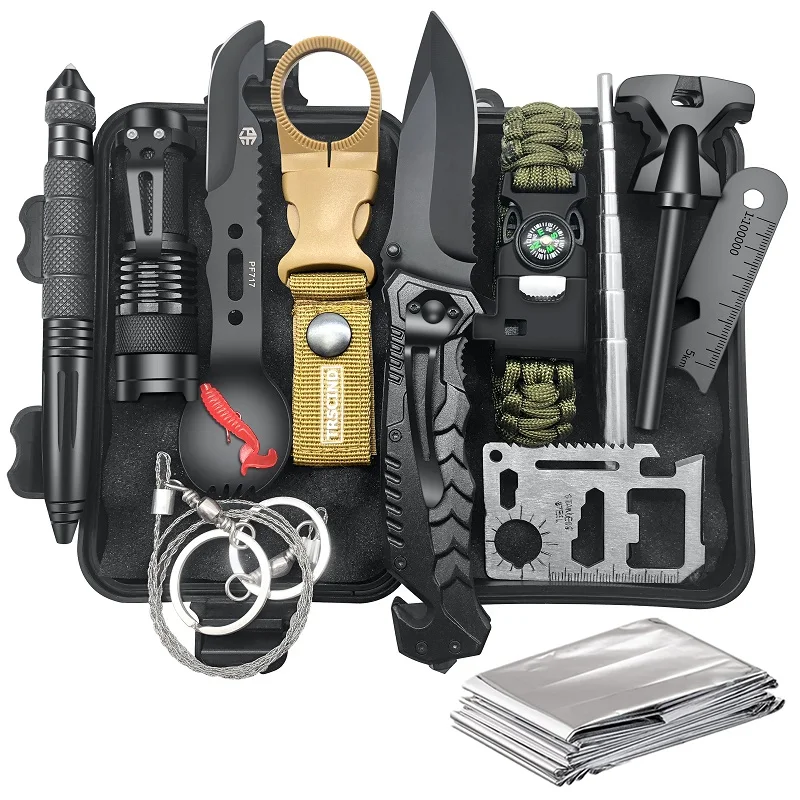 

Waterproof Lightweight Multitools Survival Gear Kit Backpack Survival Box, Balck