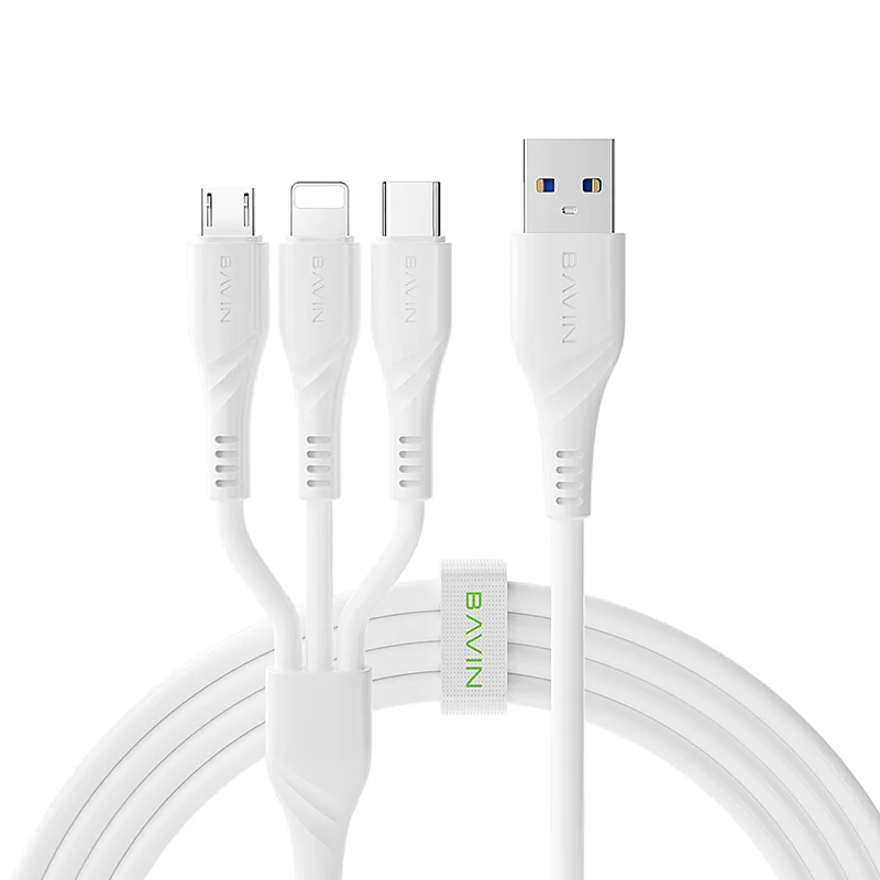 

BAVIN CB209 Factory price 3 in 1 usb data cable pvc Multi Type C Cable Micro USB Data 1.2M Fast Charging cable for mobile phone, White