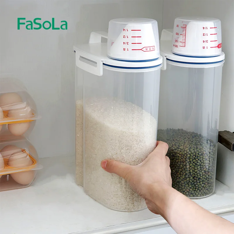 

Plastic Kitchen Food Storage Tanks Cereal Grain Bean Rice Storage Container Box, Transparent