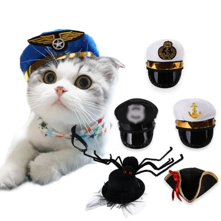 

Pet Costumes Cosplay Cat Hat Dog Costume Halloween Policeman Pirate Captain Sailor Dog Hat For Party, Multi