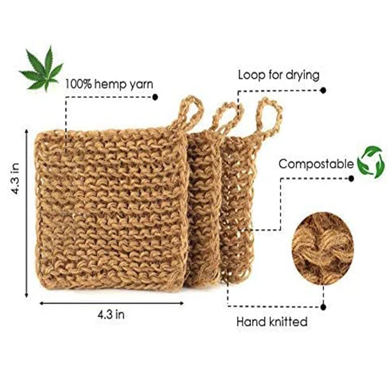 

Handmade Knitted dishcloth scrubber scouring pads crochet Natural Hemp Sponge