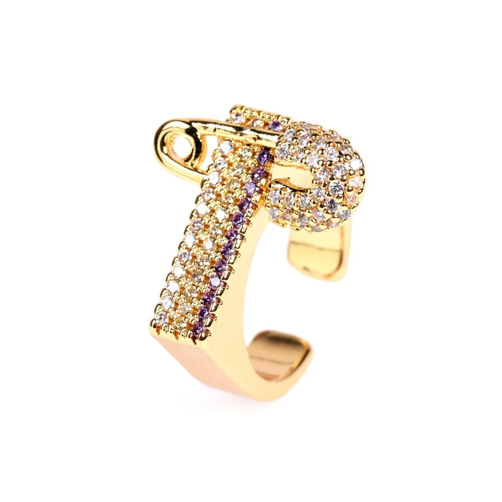 

New Arrival Gold Square Cubic Zircon Open Rings Adjustable Multi Color CZ Clip Open Finger Rings