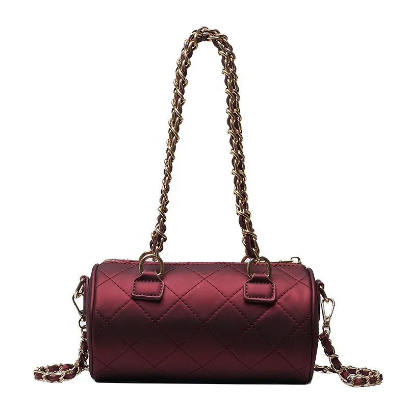 

New Arrivals Unique Custom Designed Cylinder Leather Bags Sling Bag With Chain Shoulder
