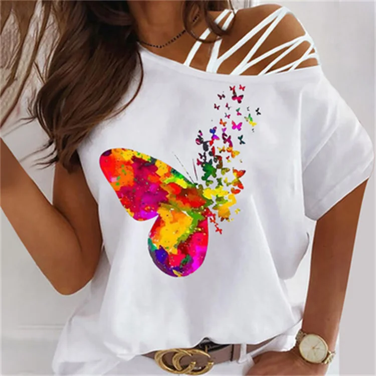 

The new summer dresses 2021 off-the-shoulder printing T shirt women