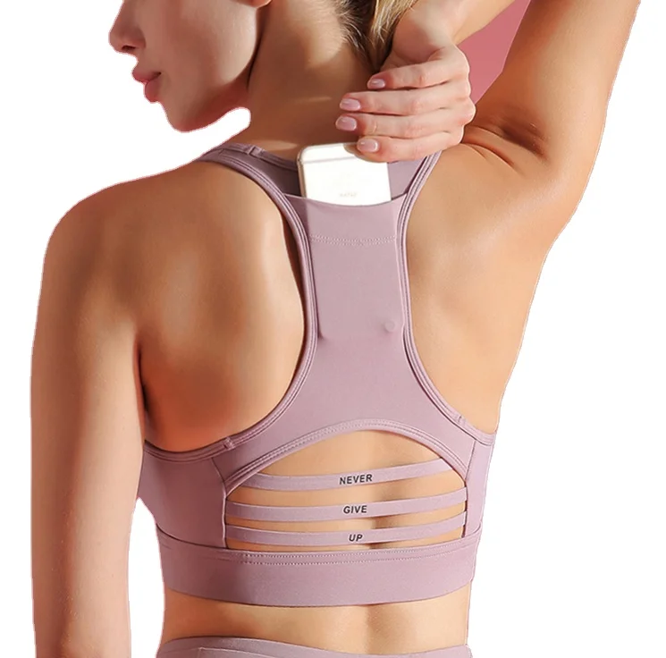 

Women Sports Bra with Phone Pocket Compression Push Up Underwear Top Active Wear Female Gym Fitness, Customized colors