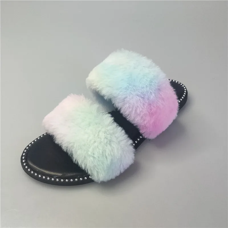 

PDEP women summer fashion animal print hairy fluorescence color pink cheap high quality women flat sandals and slippers, Black,pink,animal print