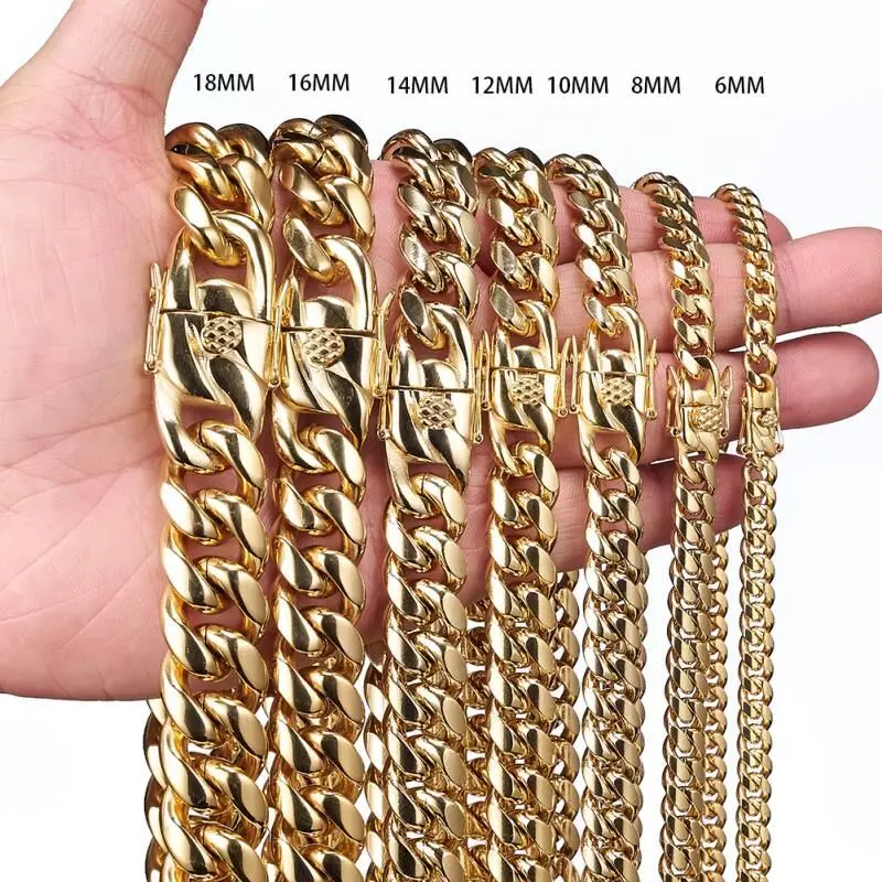 

Cuban link gold chain hiphop titanium steel necklace stainless steel jewelry