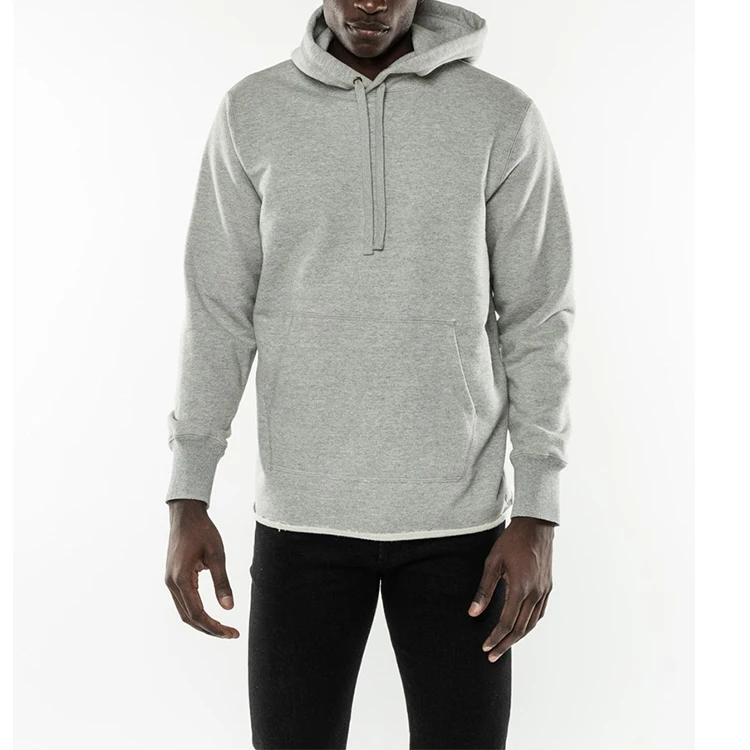 

2021 Oem Sweatshirt Men Pullovers Wholesale Grey Heavy Cotton Boxy Raw Hem Hoodies