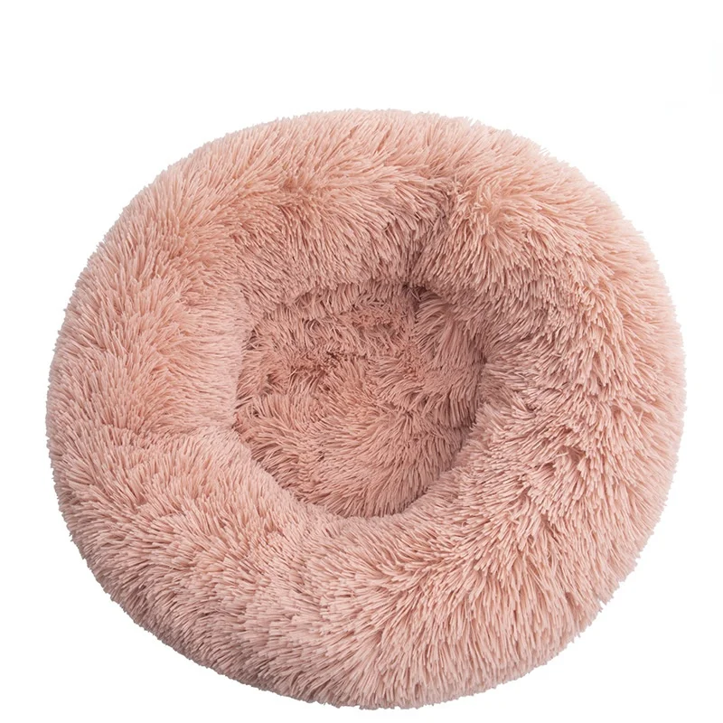 

Cheap Wholesale 110cm Diameter Pet Dog Bed Round Dog Kennel House Long Plush Winter Pets Dog Cats Soft Sofa Cushion Mats, Solid color