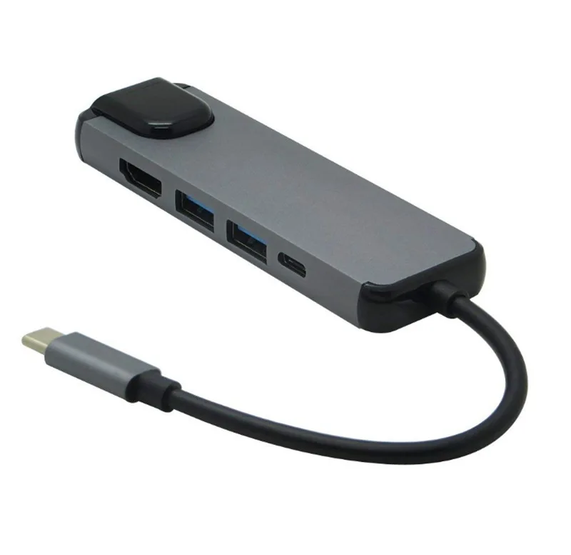 

Type-c 5 in 1 Hub USBC to RJ45 1000M USB 3.0 PD HDTV Extension Dock Adapter, Grey