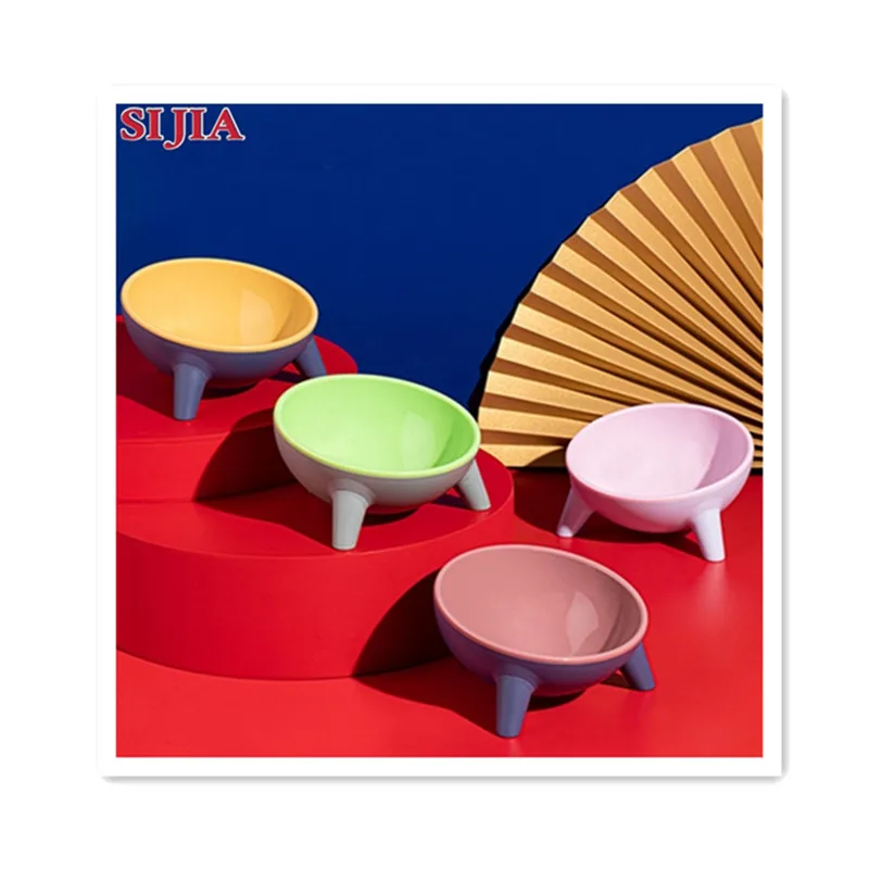 

Wholesale Hot Selling Four Colors Luxury Plastic Slant Elevated Dog Cat Food Feeding Bowls Pet Bowl, Pink/red/yellow/green