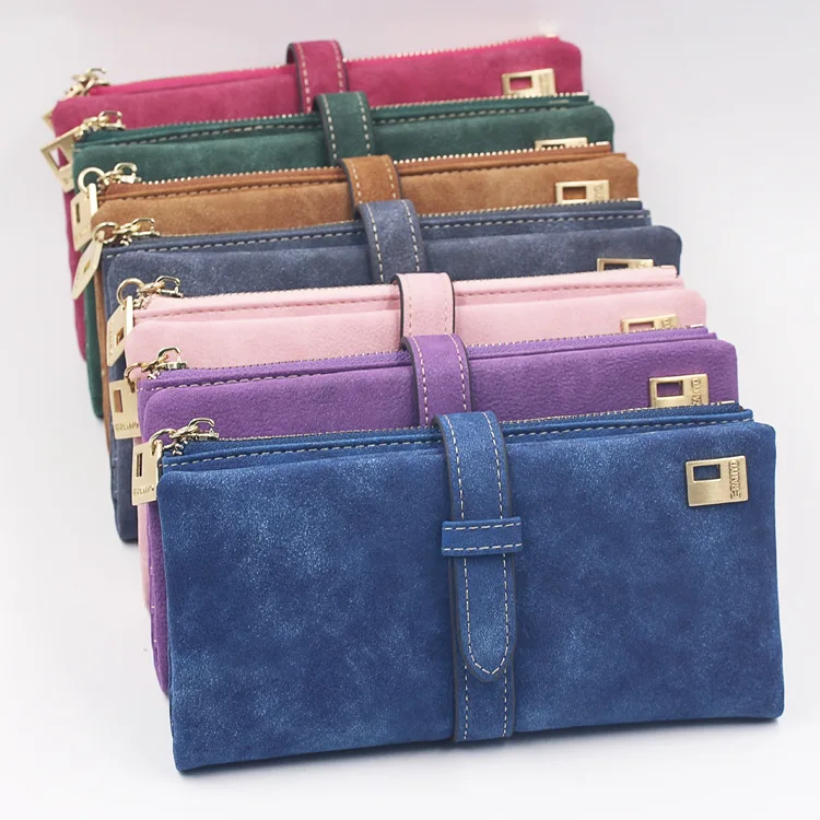 

Brand Designer Women Fashion Multi- color Faux Suede Matte Leather Long Ladies Card Holder Wallet