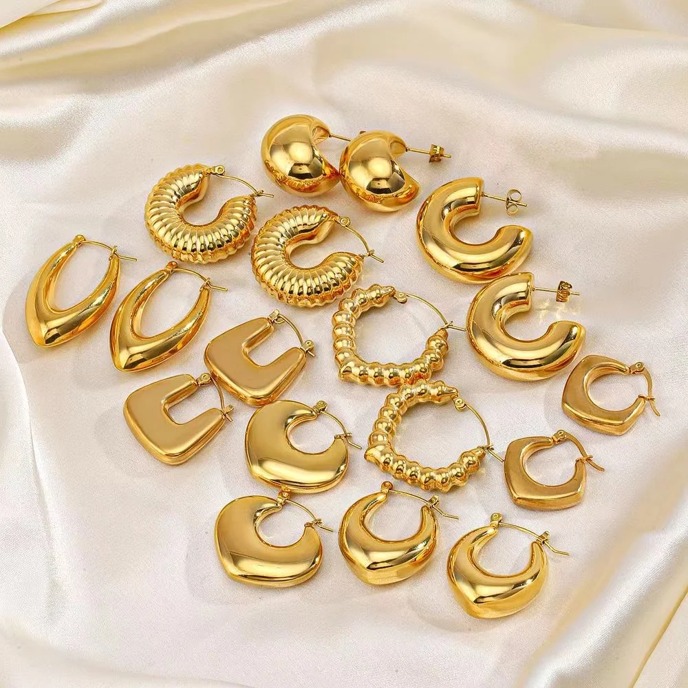 

Stainless Steel Chunky Hoop Earrings Jewelry For Women 18K Gold Plated Huggie Chunky Statement Earrings