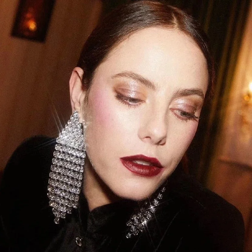 

Kaimei 202 New Arrival Shiny Rhinestone Tassel Chain Women Dangle Earrings Hot Sale Fashion Show wedding rhinestone earrings, Many colors fyi