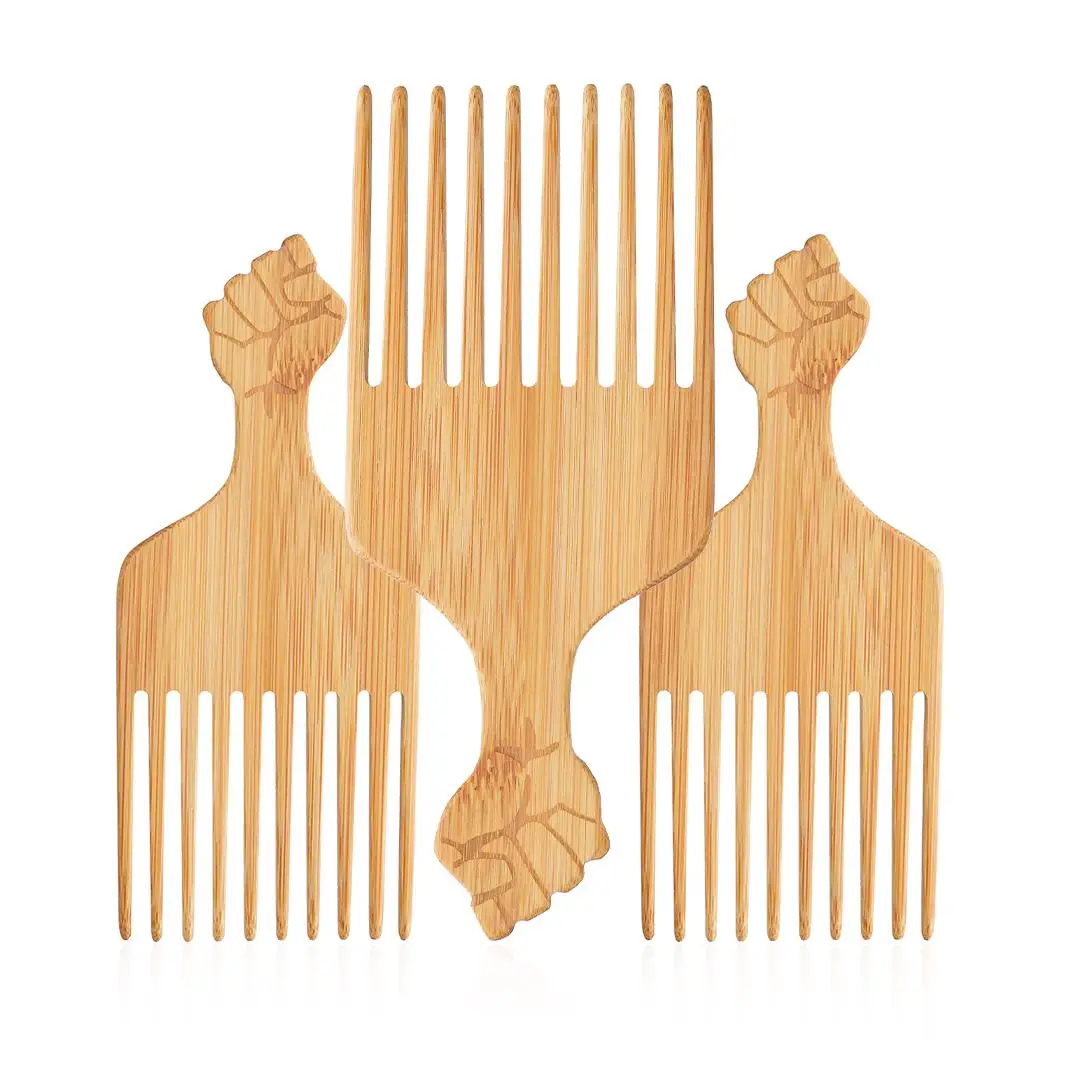 

Professional Private Label Custom Wholesale Wooden Wide Tooth Hair Afro Pick Comb