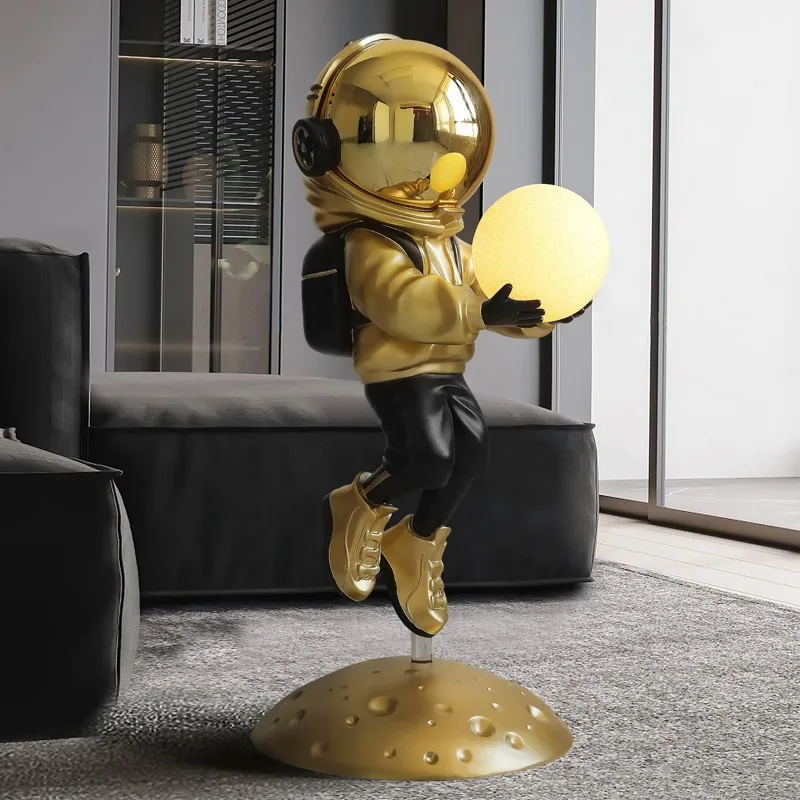 

New Astronaut Home Decor-Resin-Golden-Silver Astronauts Holding Moon Statue A Ball Housewarming Gift Sculpture Collectibles