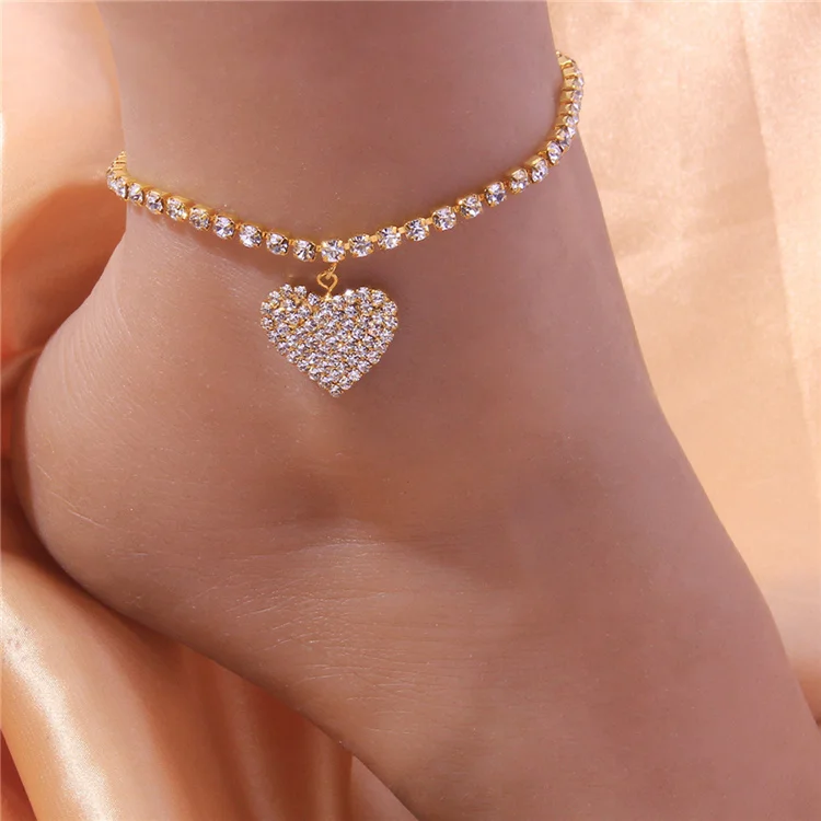 

High Quality Classic Ankle Bracelet Solid Gold 14K Summer Heart Ankle Bracelet Anklet, Picture shown