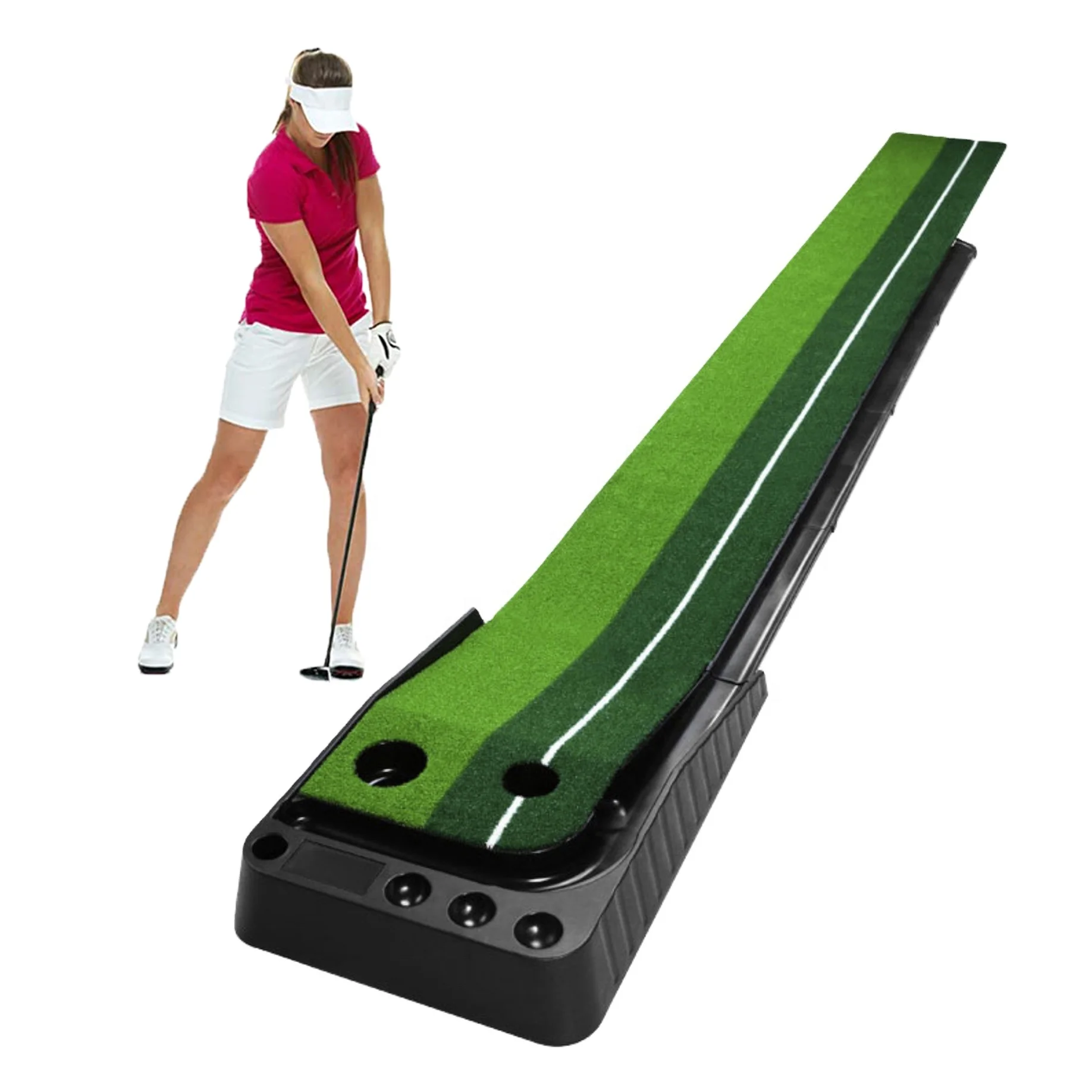

Golf Putting Green Patice Mat - Portable Mat with Auto Ball Return Function - Mini Golf Practice Training Aid, Game and Gift