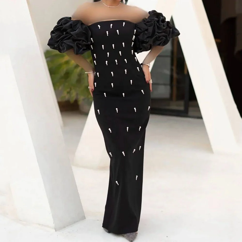 Beaded Puff Sleeve One Shoulder Bandage Dress