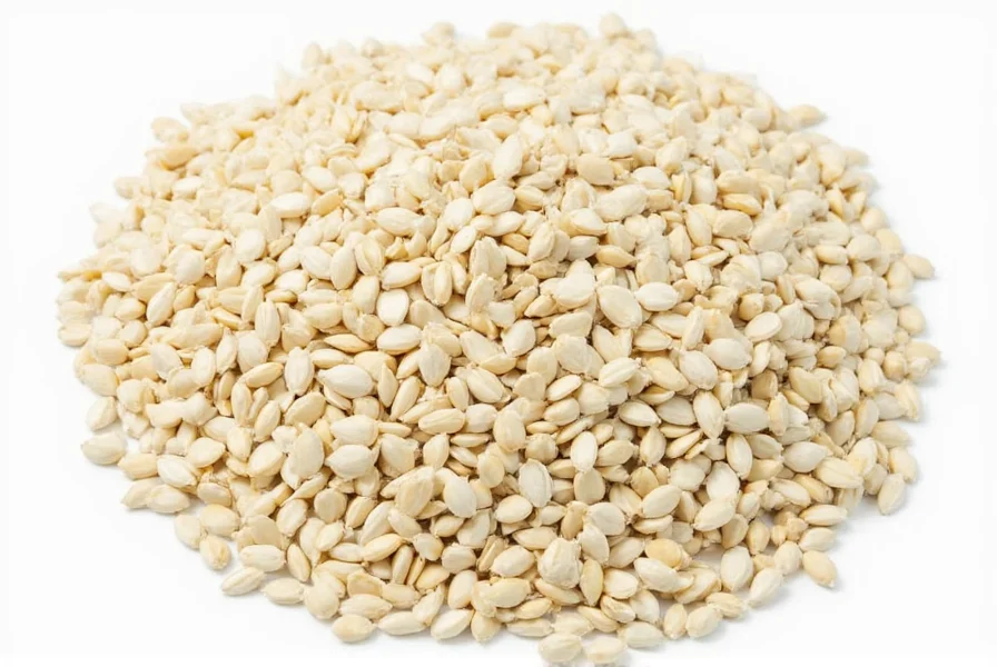 White sesame seeds in a wooden bowl next to cooking ingredients