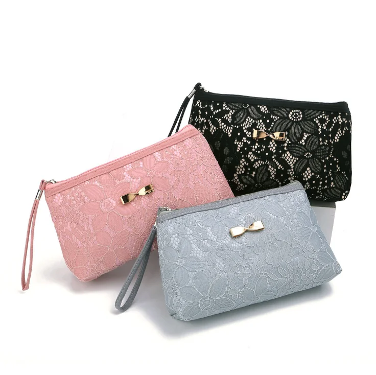 

Eco friendly Makeup Bag Lace  Color Polyester Mesh Cosmetic Bag