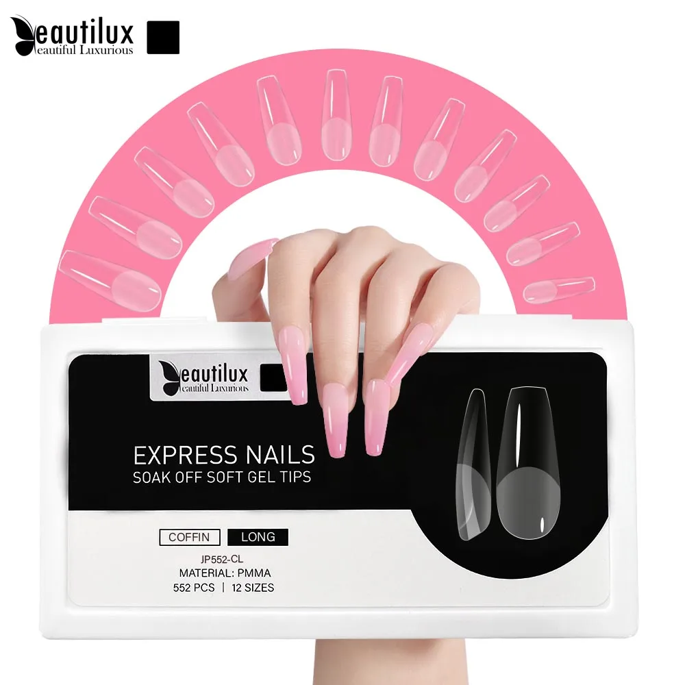 

Beautilux Express Nails 552pcs/box COFFIN-LONG False Soak Off Gel Nail Tips American Capsule Full Cover Style