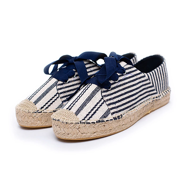 

2022 The fashion lady blue stripe lace-up sport espadrilles flat shoes