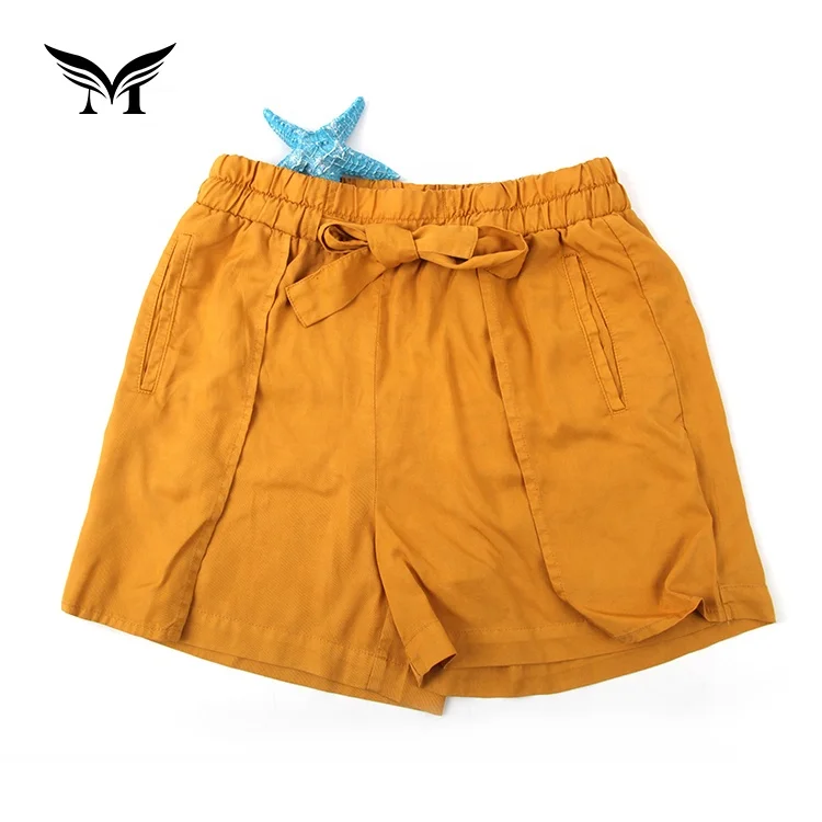 

OEM service new style fashion plain dyed cotton bright color candy elegant women casual pants shorts with bowknot
