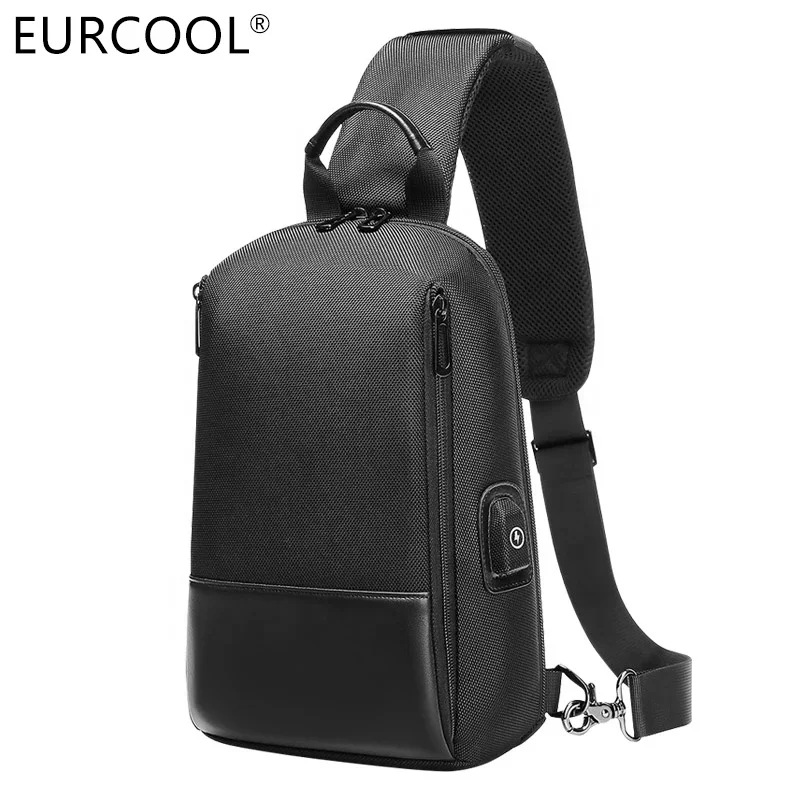 

Eurcool Custom Vintage USB One Shoulder Backpack Sling Luxury Crossbody Messenger Bag Laptop For Men Chest, Black or custom