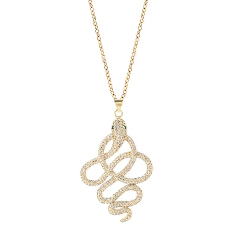 

2021 New Personality Hip Hop Jewelry Copper Inlaid Zircon 18K Gold Plated Necklace Long Snake Coiled Pendant Necklace