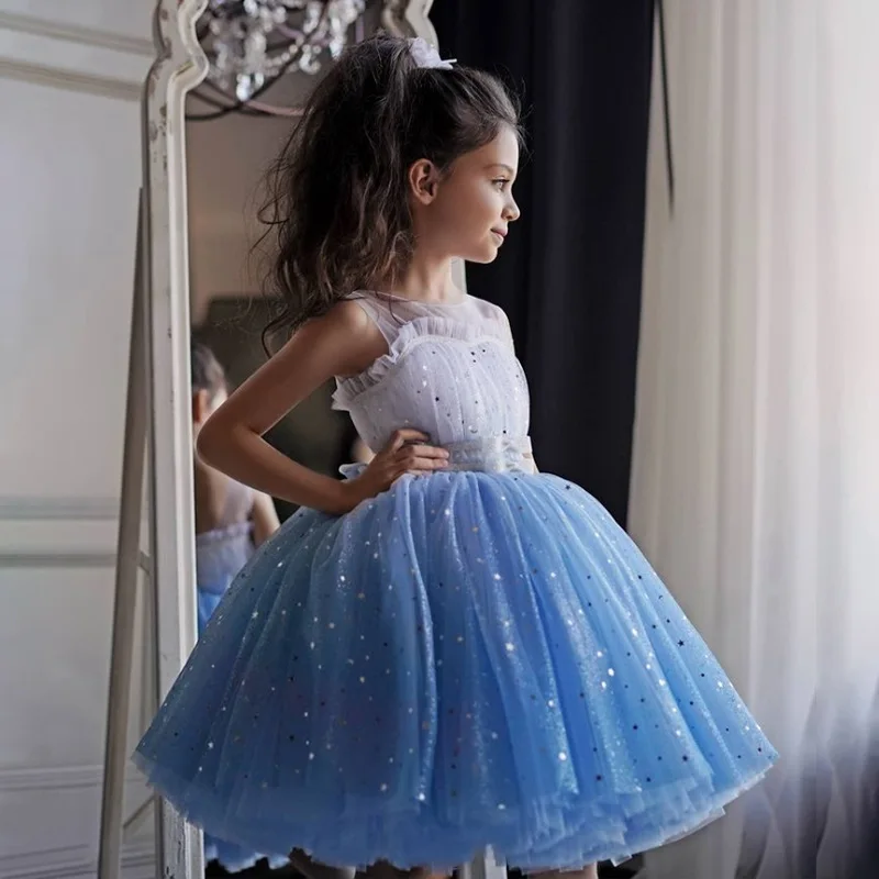 

European lovely girl princess dress Colorful fluffy Princess Dress for wedding Sequin ball children party dress
