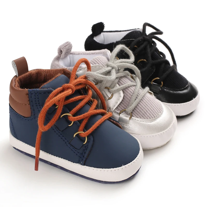 

Hot sale PU Leather Lace-up Outdoor barefoot ankle cool boy baby boots, 3 colors
