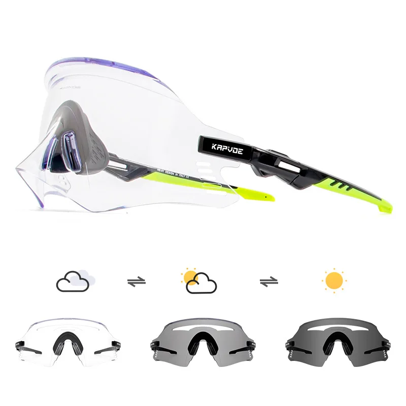 

Kapvoe New Fashion Outdoor Road Bike Sports Sunglasses TR90 Frame 1 Photochromic Lens Set Sports Cycling Glasses For Men