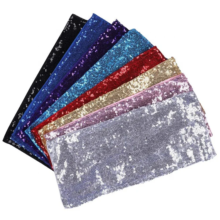 
Hot Elastic Lycra shiny silver black sequin spandex wedding chair sashes 